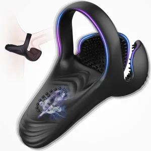 3 in 1 Men Vibrator Penis Perineum Silicone Rings Testicle Trainer Scrotum Stimulator Massager Cockring