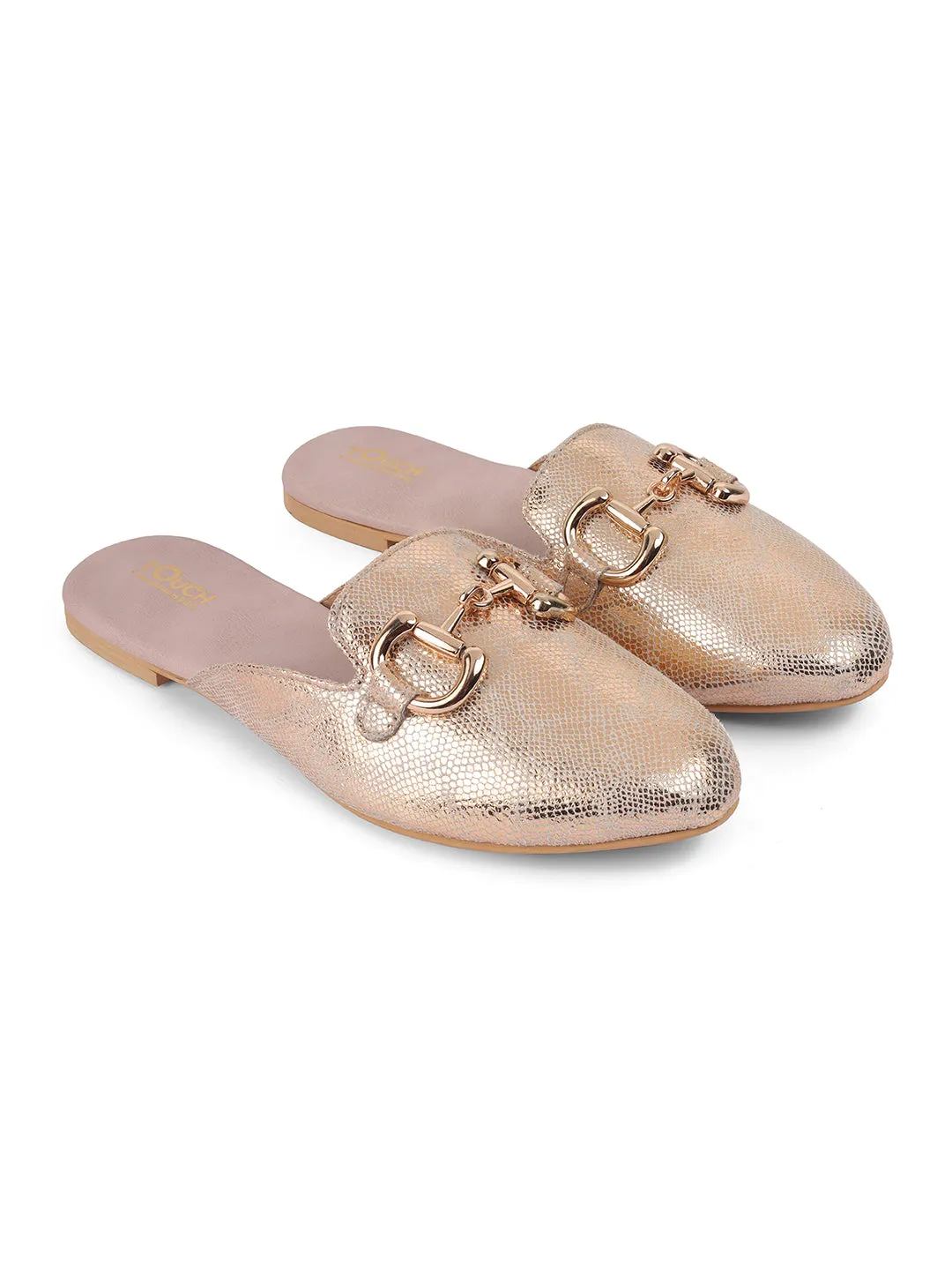 Bellies for Women |Slip on Gold Juttis Soft Padded |Stonework Mules for Ladies| Sparkling Upper |Gold Open Casual Flats
