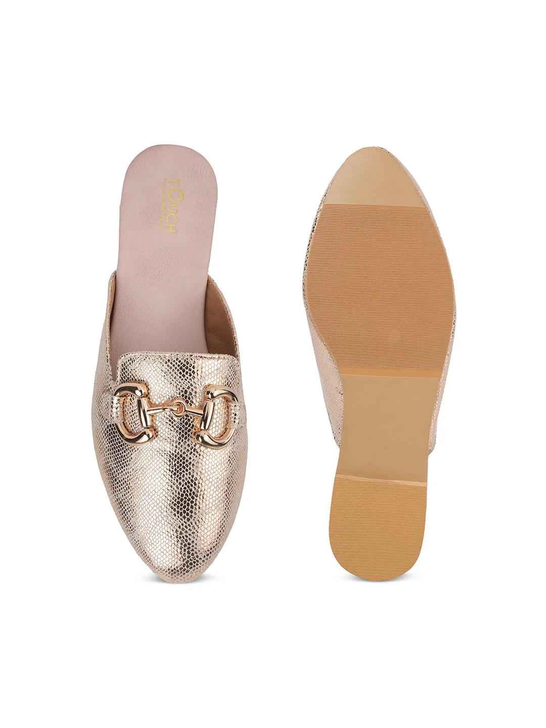 Bellies for Women |Slip on Gold Juttis Soft Padded |Stonework Mules for Ladies| Sparkling Upper |Gold Open Casual Flats