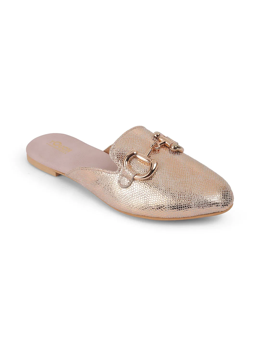 Bellies for Women |Slip on Gold Juttis Soft Padded |Stonework Mules for Ladies| Sparkling Upper |Gold Open Casual Flats