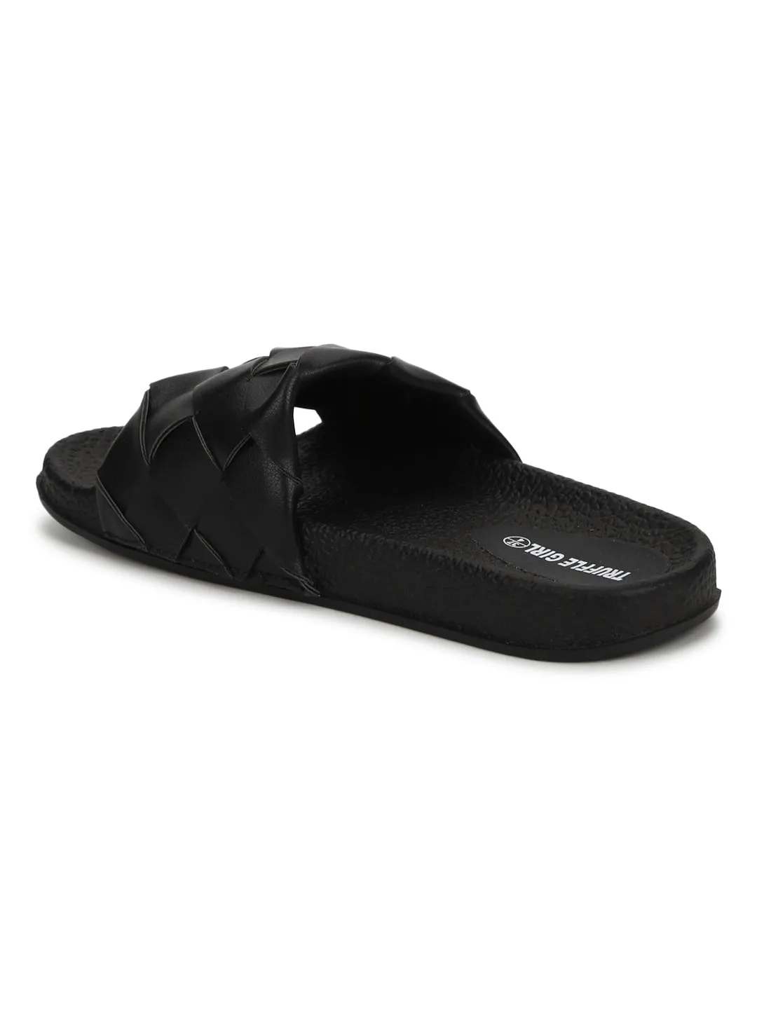 Black PU Braided Strap Slides
