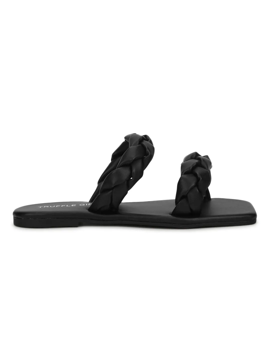 Black PU Braided Strap Slides