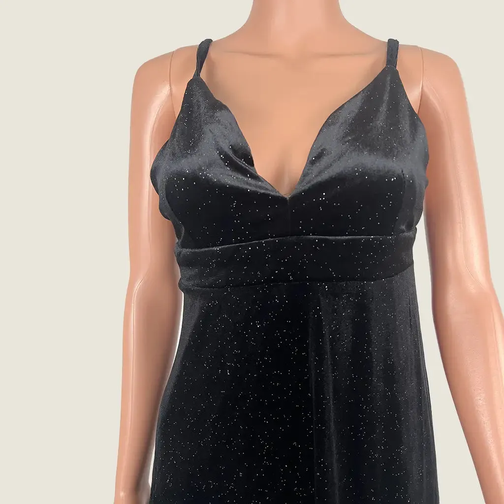 Black Sleeveless Velvet Midi Dress Medium
