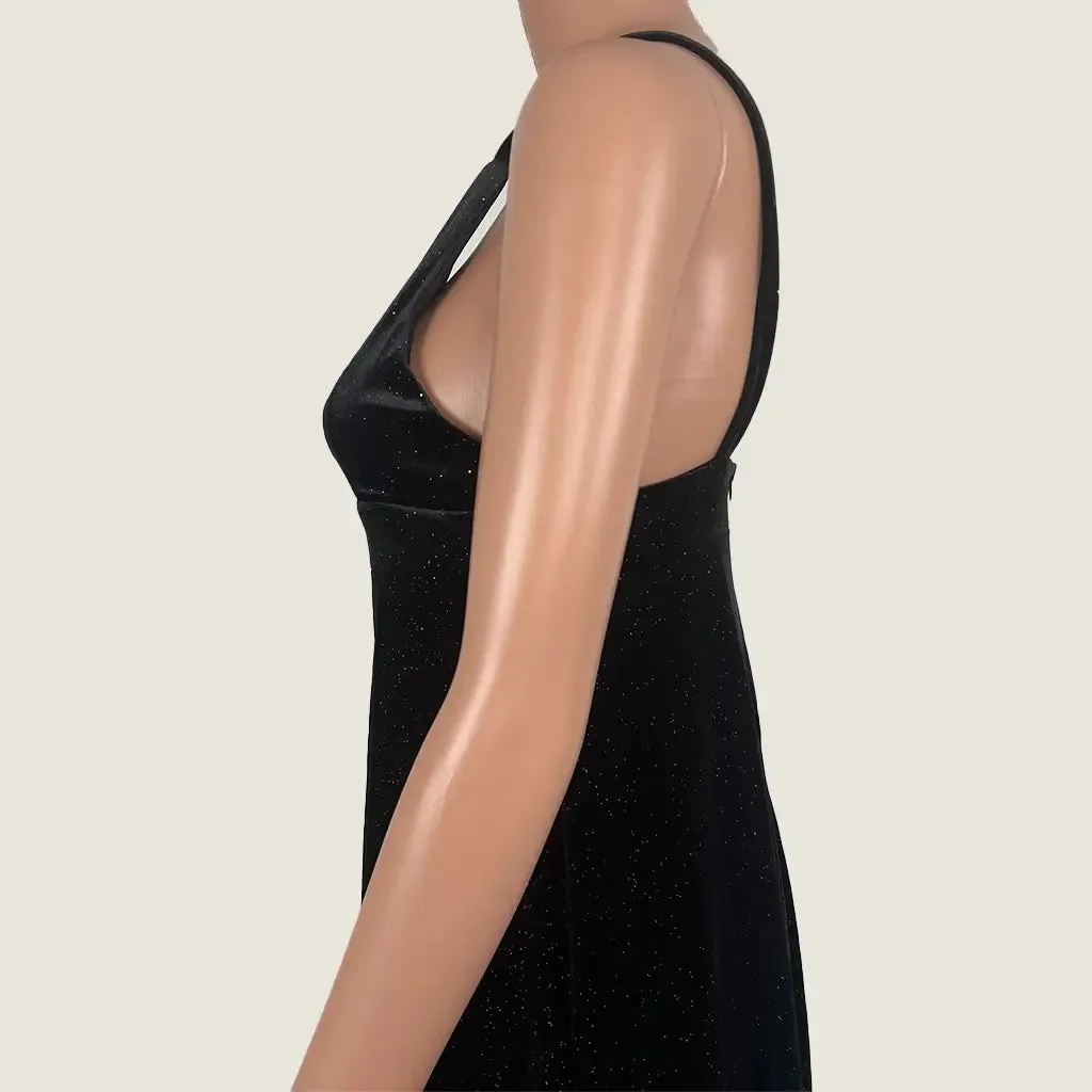 Black Sleeveless Velvet Midi Dress Medium