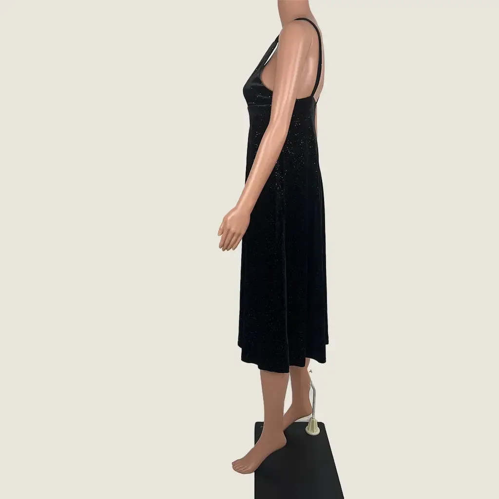 Black Sleeveless Velvet Midi Dress Medium