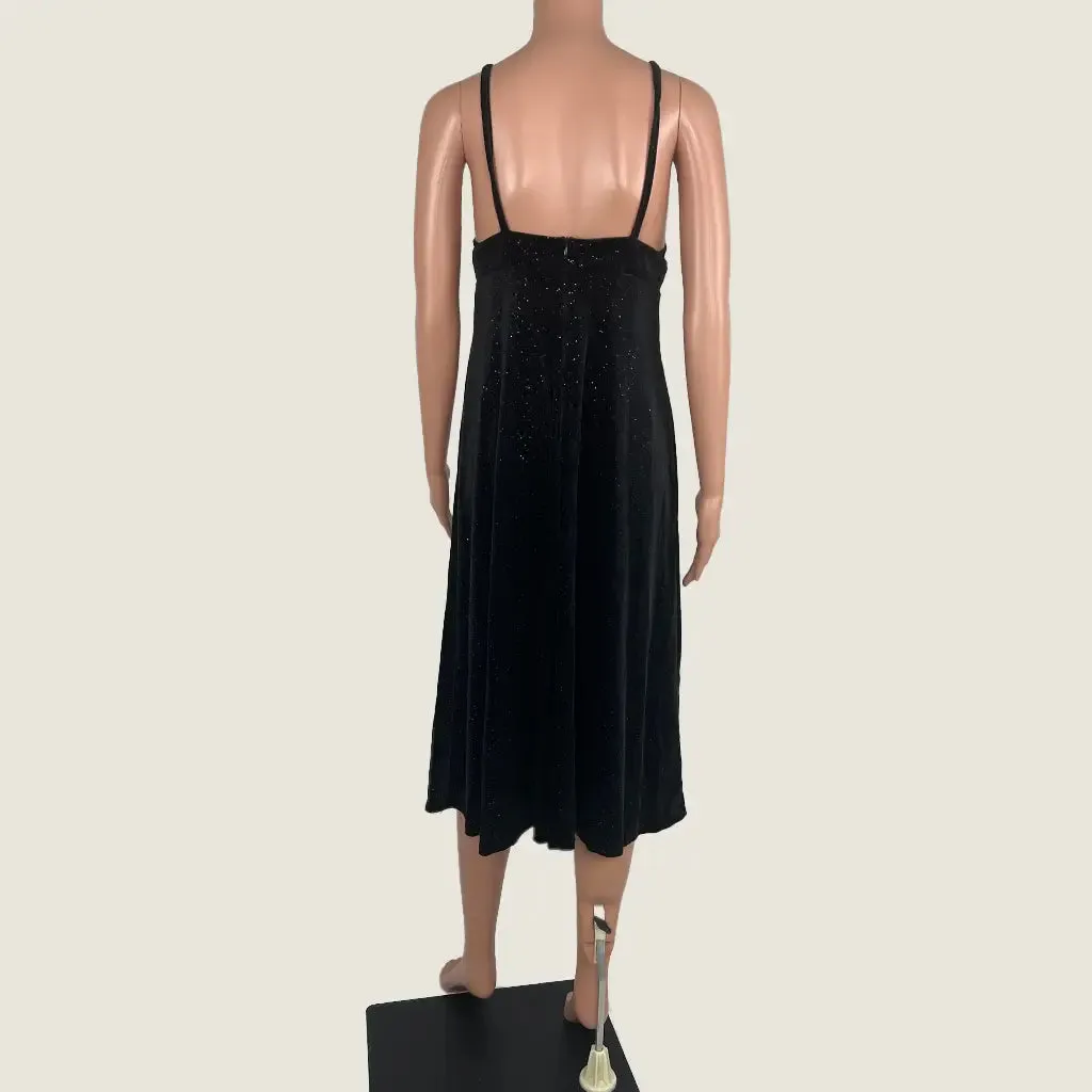 Black Sleeveless Velvet Midi Dress Medium