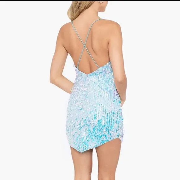 Blondie Nites Sequin Pointed Hem Mini Dress White Blue New With Tag Size 7 Small