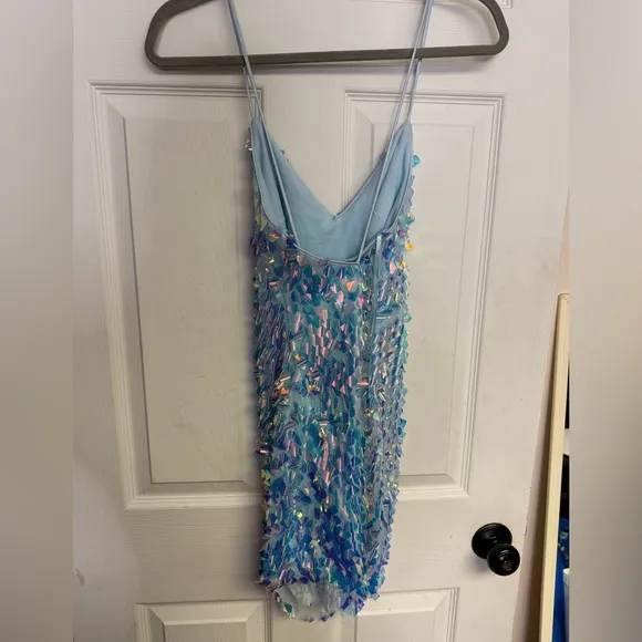 Blondie Nites Sequin Pointed Hem Mini Dress White Blue New With Tag Size 7 Small