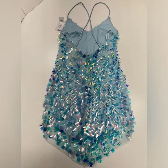 Blondie Nites Sequin Pointed Hem Mini Dress White Blue New With Tag Size 7 Small