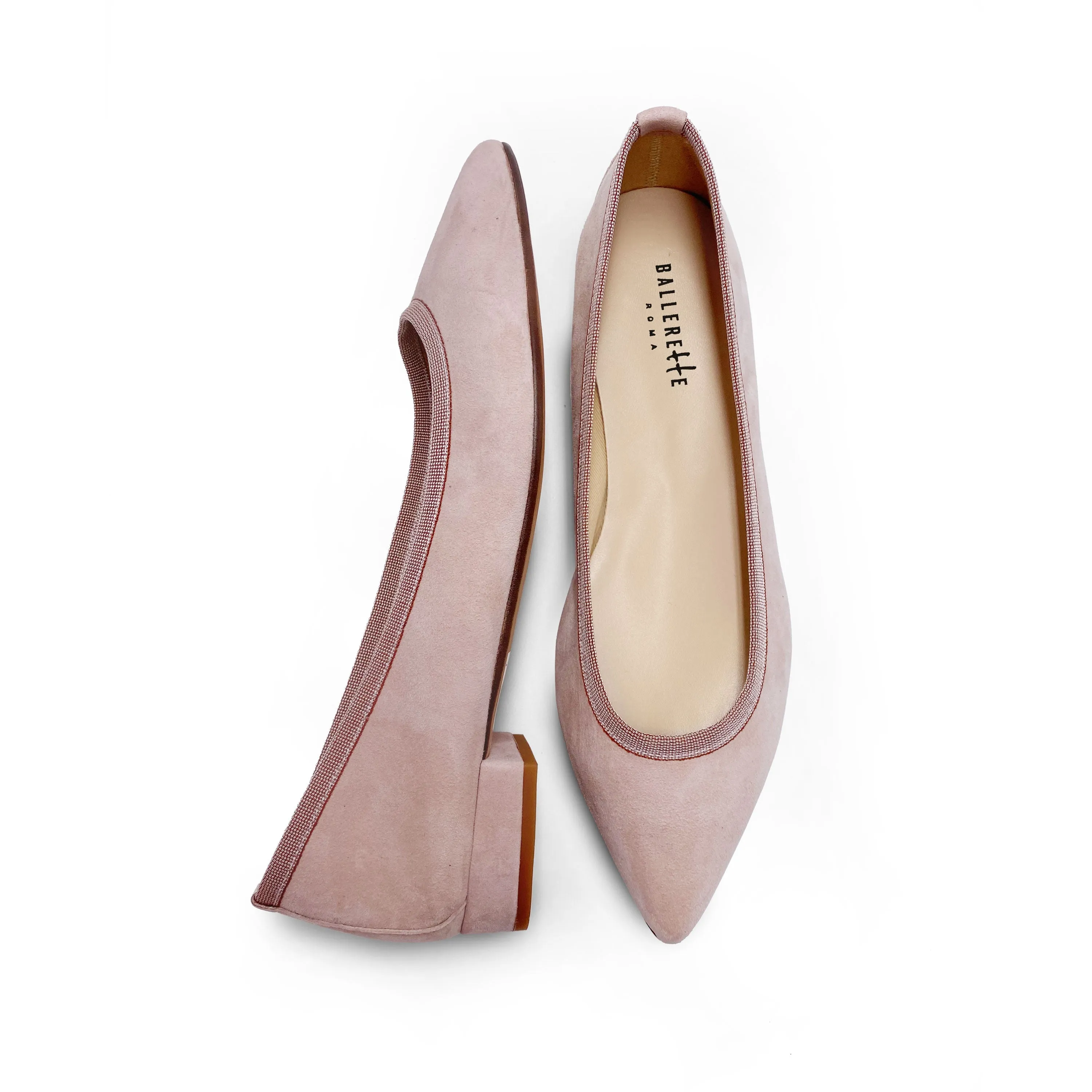 Blush Pink Suede Pointed Toe Ballet Flats