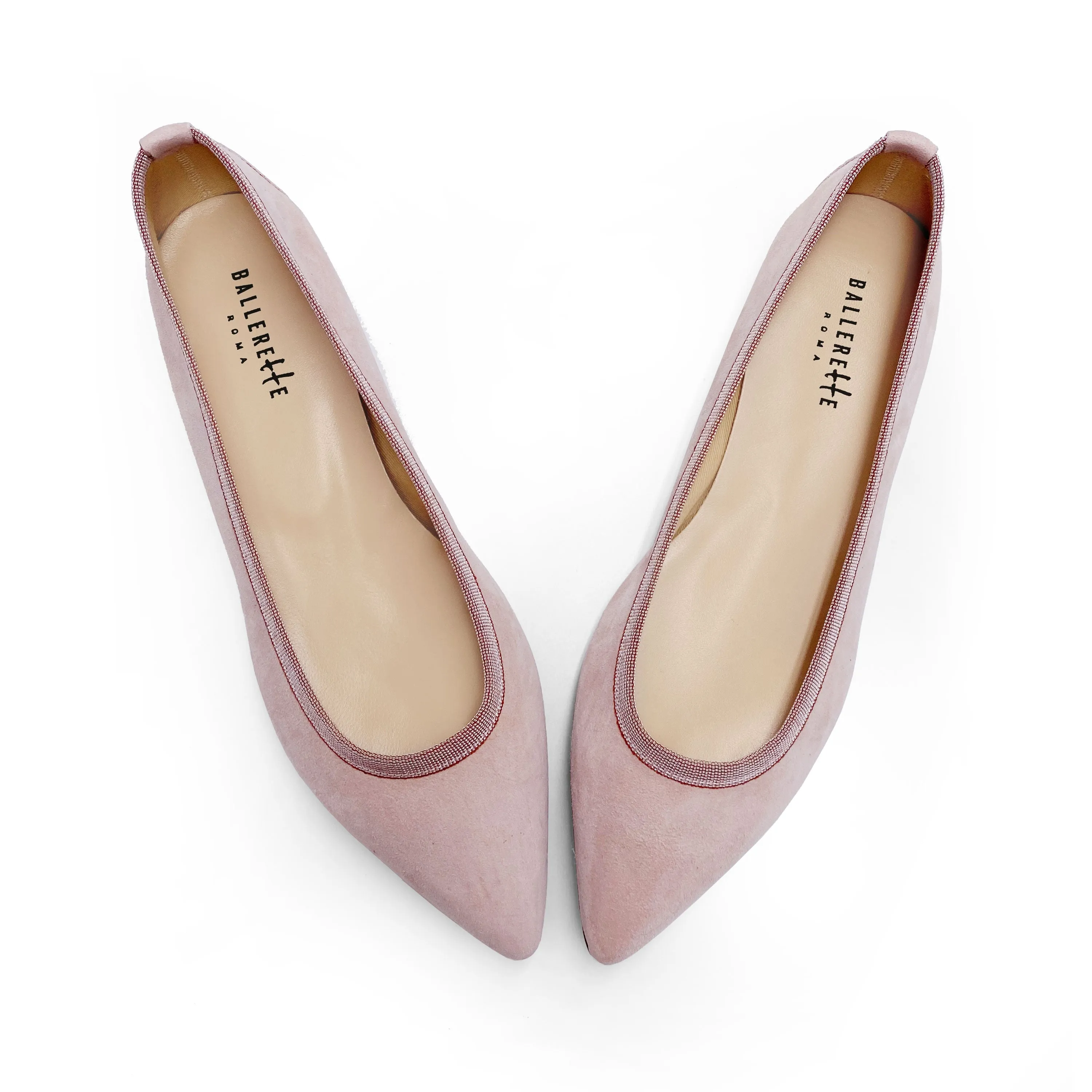 Blush Pink Suede Pointed Toe Ballet Flats