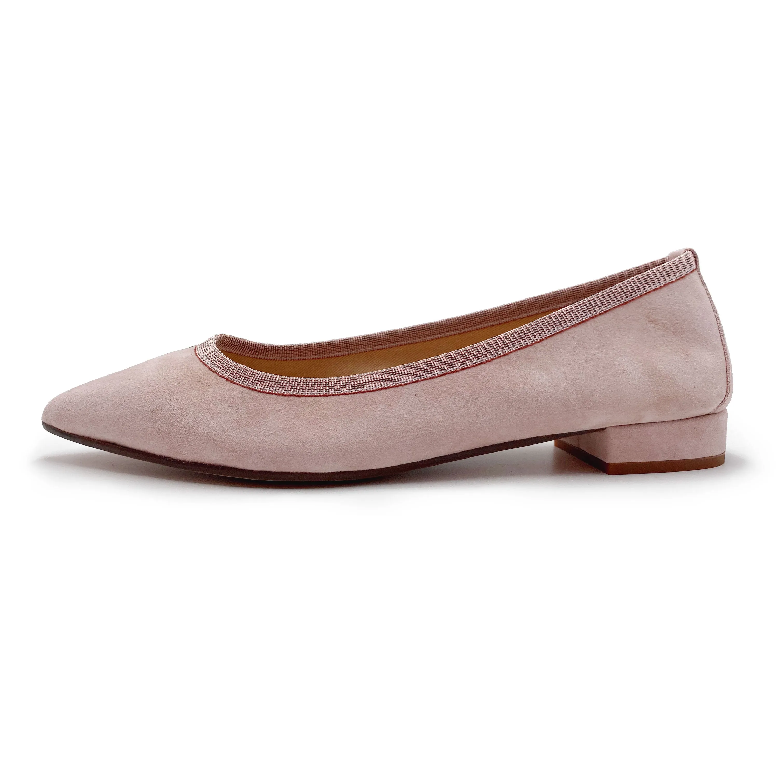 Blush Pink Suede Pointed Toe Ballet Flats