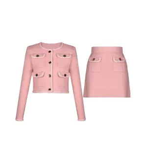 Bonnie Ribbed Buttoned Knit Jacket & Skirt Set