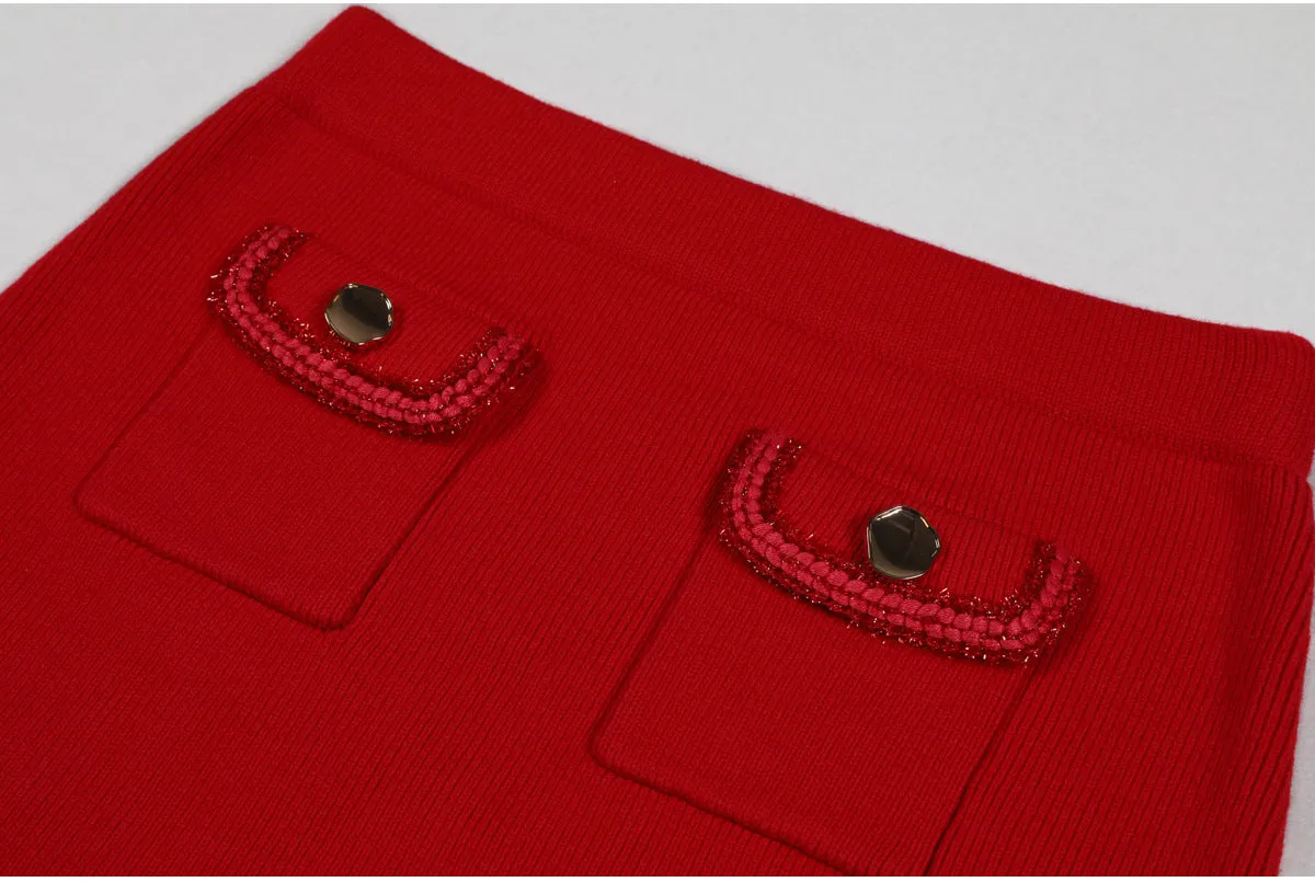 Bonnie Ribbed Buttoned Knit Jacket & Skirt Set