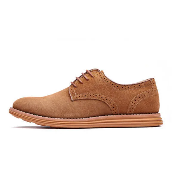 Breathable Men Oxford Shoes Casual Suede Leather Shoes Men Flats Green Gray Brown