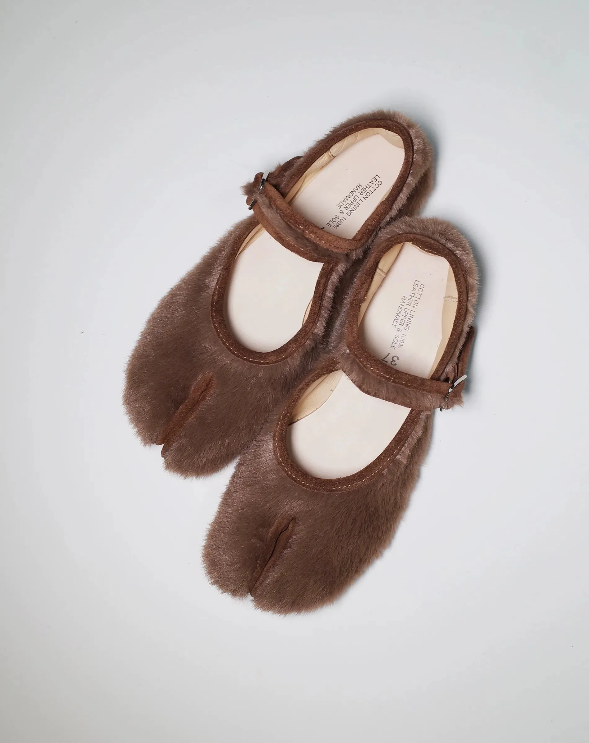 Brown Fur Split-Toe Mary Jane Shoes