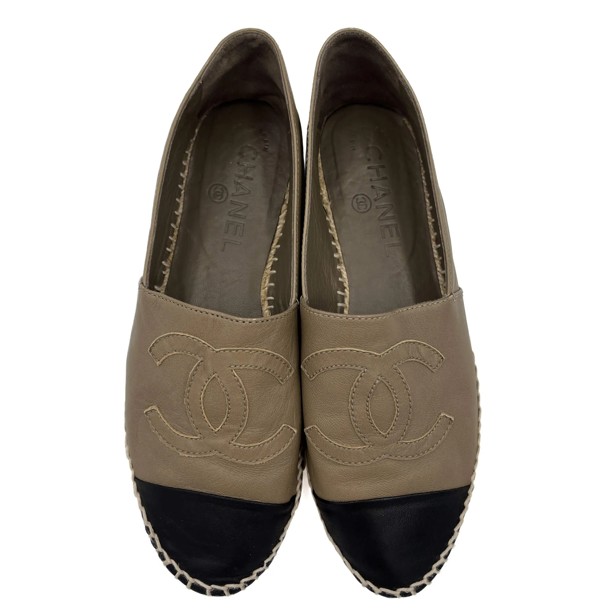 Cap-Toe Flap Leather Flat Shoes 40 Beige