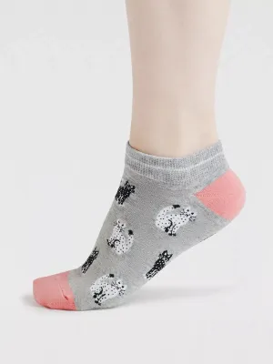 Celia Cat Organic Cotton Trainer Socks in Grey by Thought, Size 4-7
