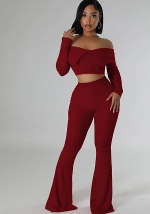 Chic Off-Shoulder Crop Top and Flared Wide-Leg Pants Two-Piece Set