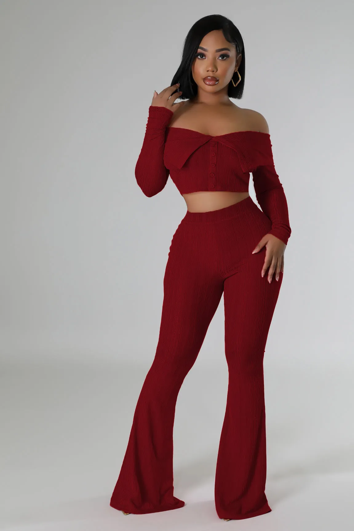 Chic Off-Shoulder Crop Top and Flared Wide-Leg Pants Two-Piece Set