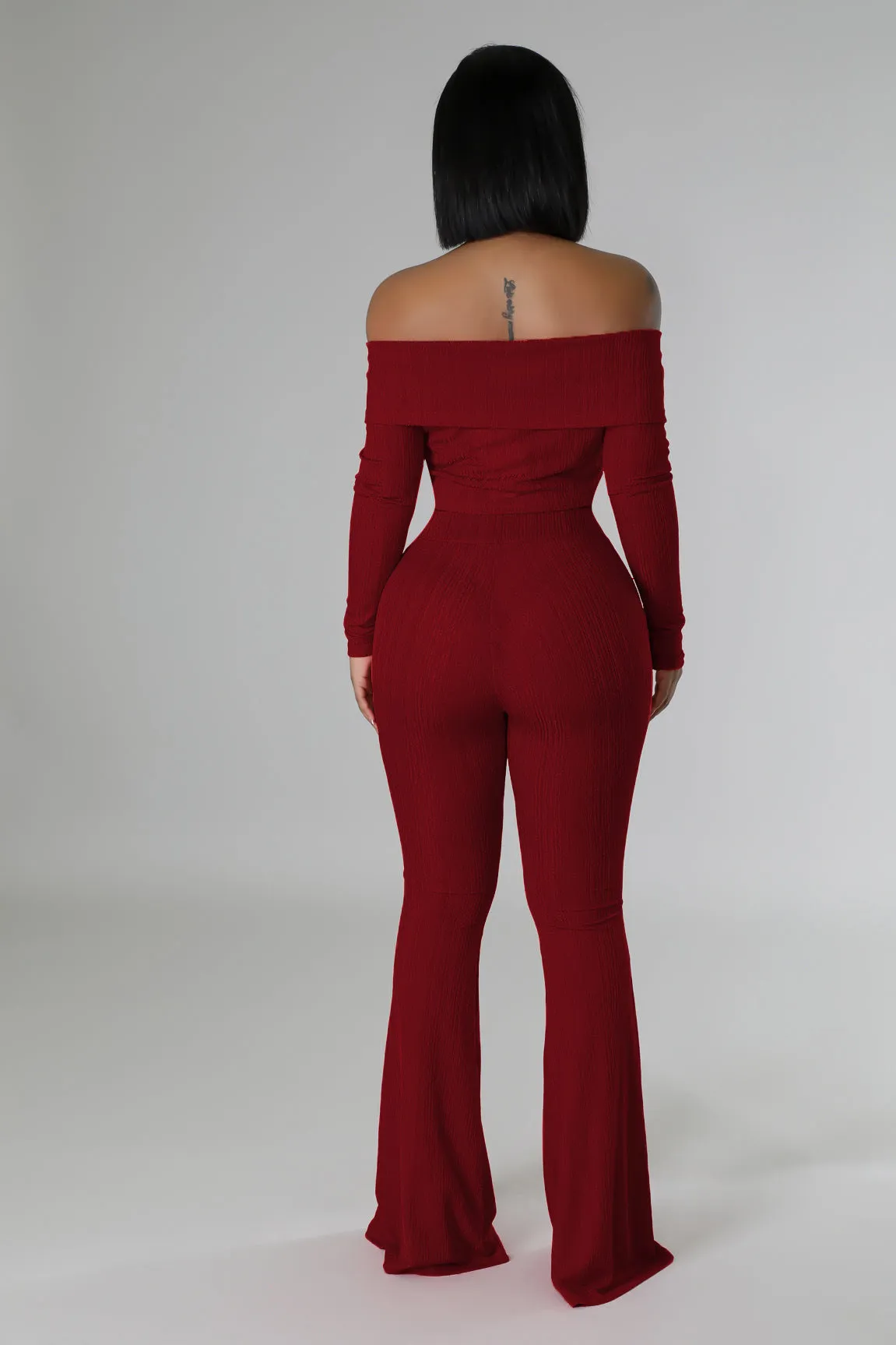 Chic Off-Shoulder Crop Top and Flared Wide-Leg Pants Two-Piece Set
