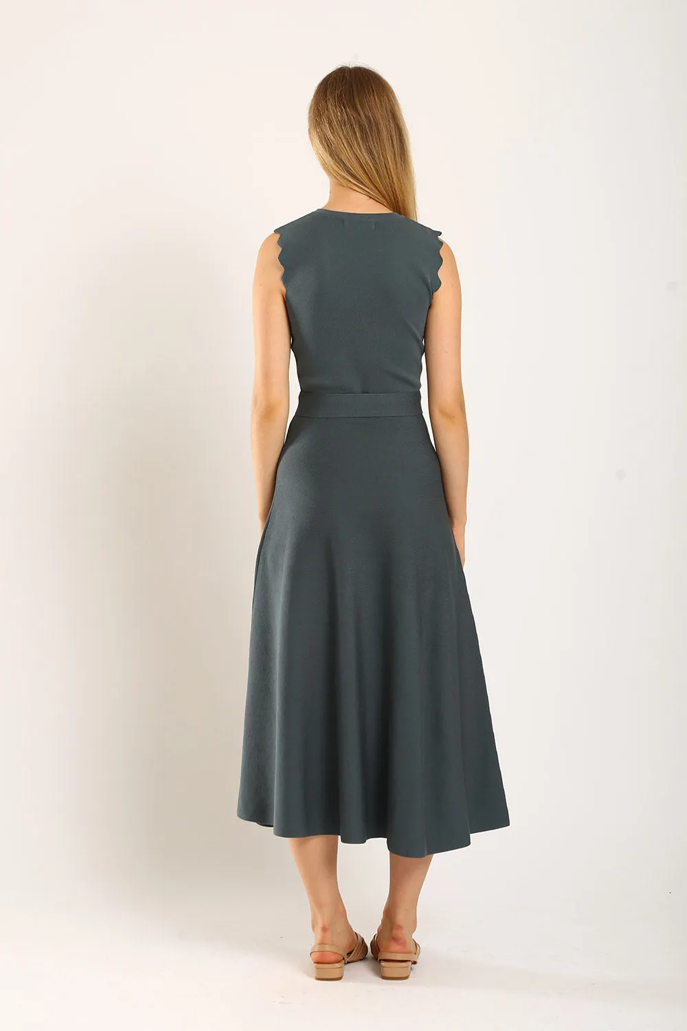 Clabelle Knit Belted Dress in Gun Metal