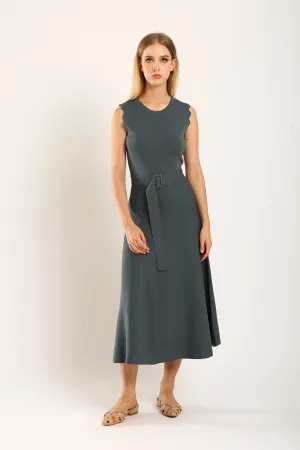 Clabelle Knit Belted Dress in Gun Metal