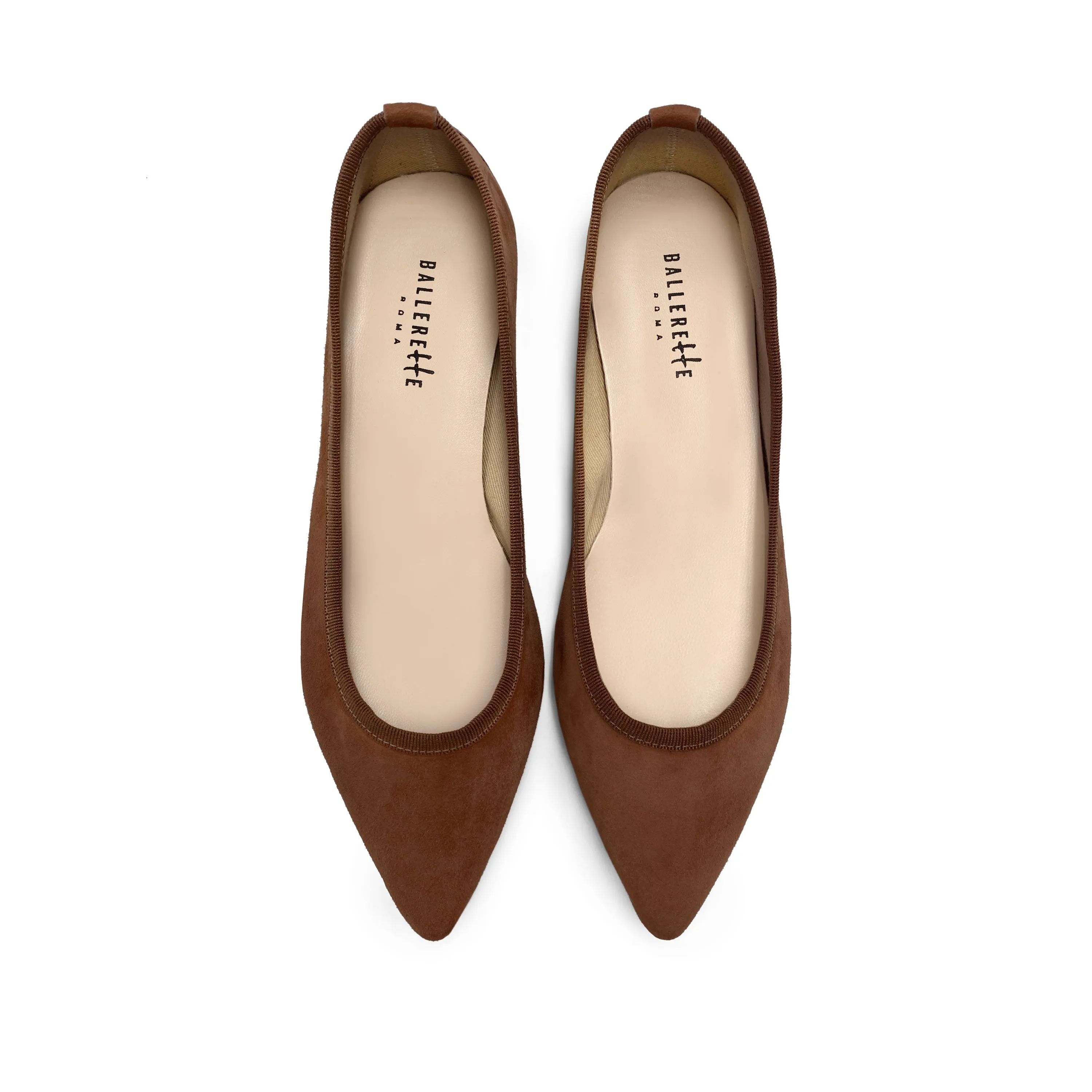 Coffee Brown Suede Pointed Ballet Flats