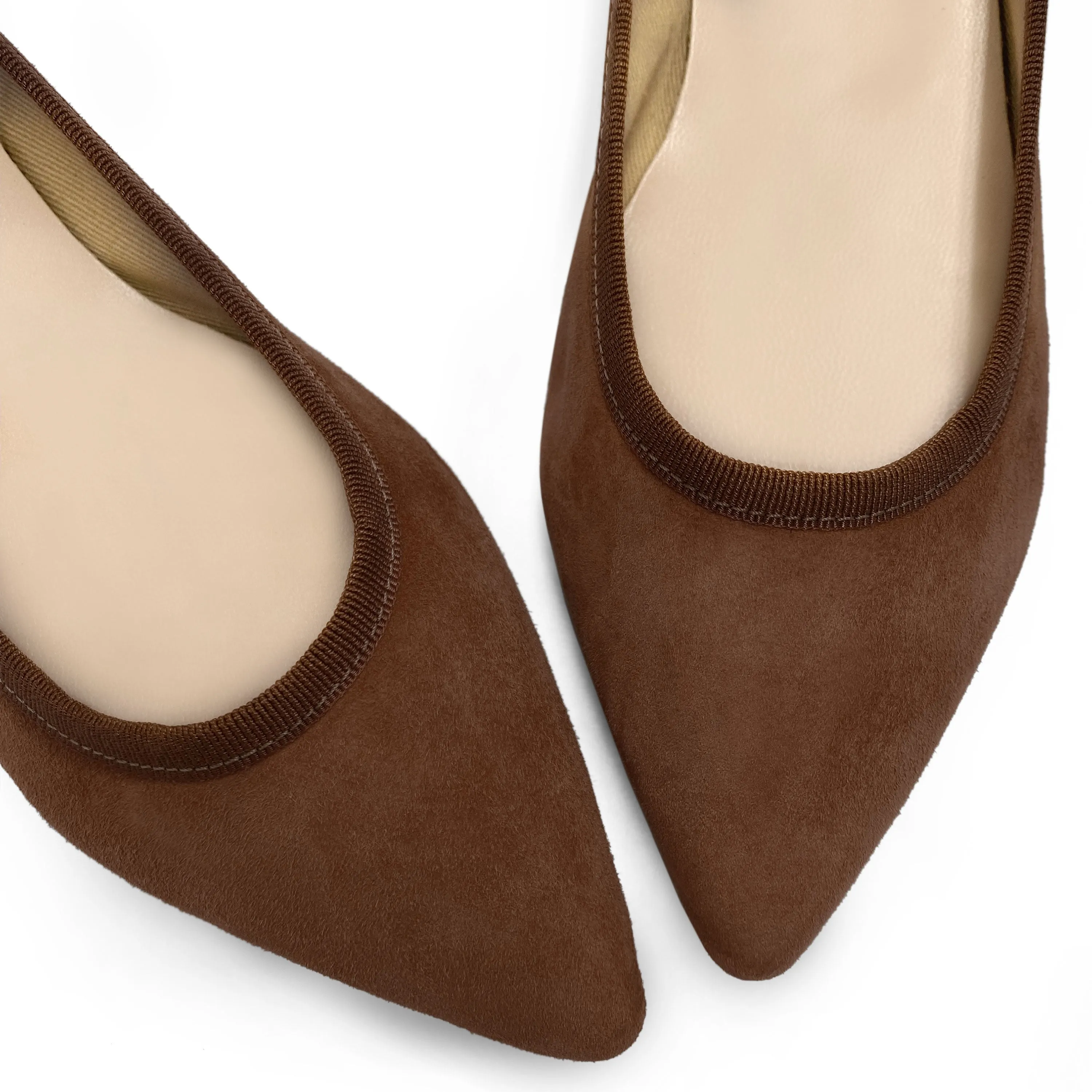 Coffee Brown Suede Pointed Ballet Flats
