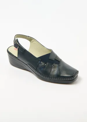 Comfort wide leather wedge sandals
