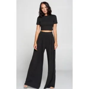 Crop Top And Wide Leg Palazzo Pants Set