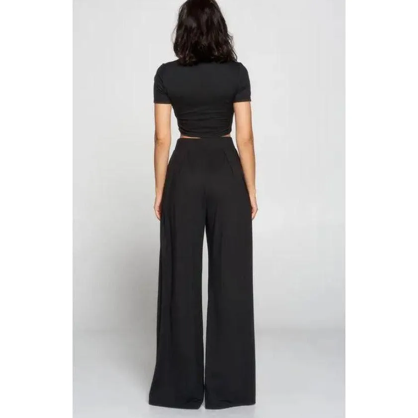Crop Top And Wide Leg Palazzo Pants Set