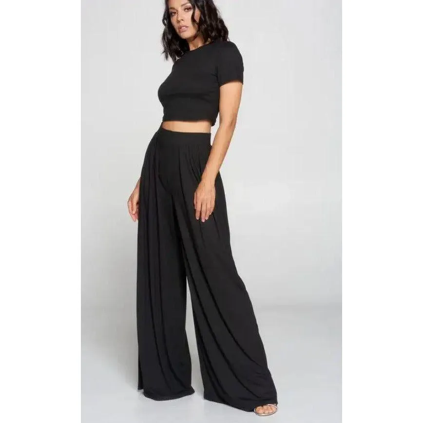 Crop Top And Wide Leg Palazzo Pants Set