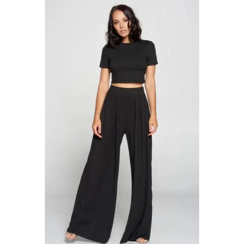 Crop Top And Wide Leg Palazzo Pants Set