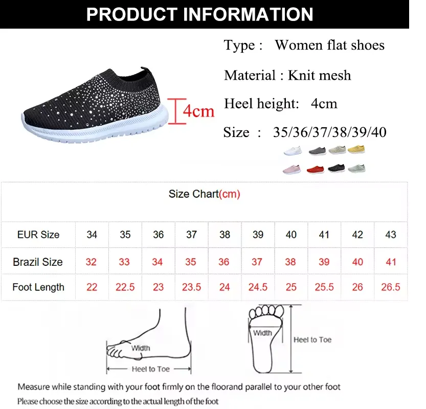 Crystal Breathable Mesh Sneaker Shoes for Women Comfortable Soft Bottom Flats Plus Non Slip
