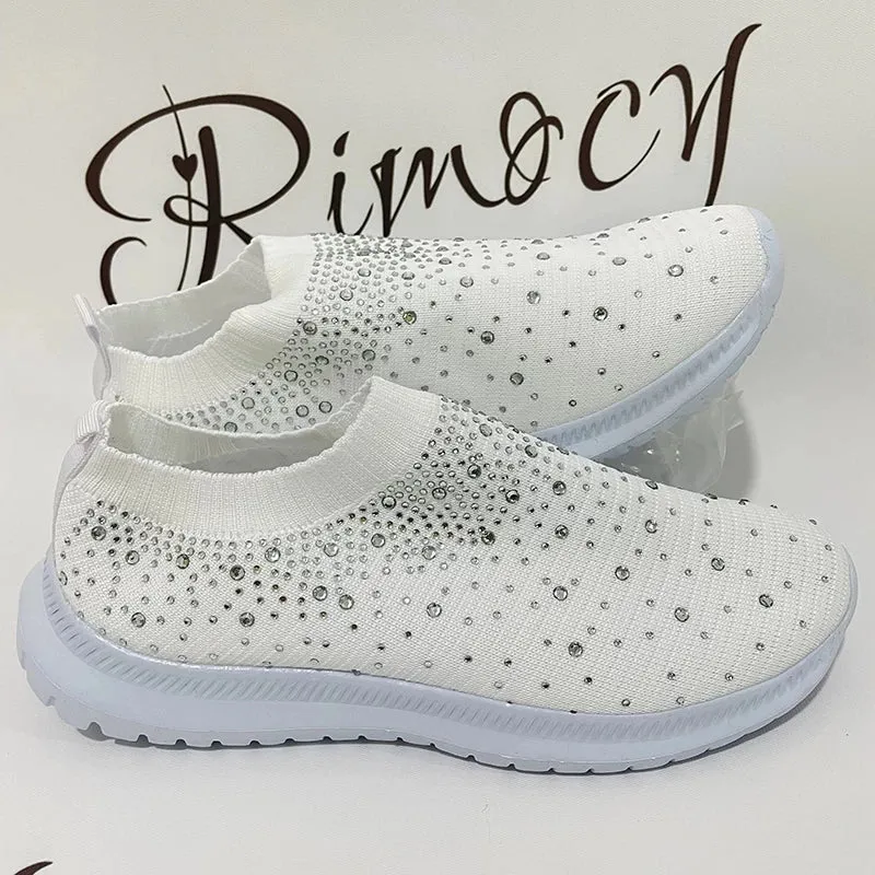 Crystal Breathable Mesh Sneaker Shoes for Women Comfortable Soft Bottom Flats Plus Non Slip