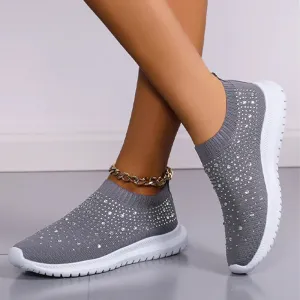 Crystal Breathable Mesh Sneaker Shoes for Women Comfortable Soft Bottom Flats Plus Non Slip