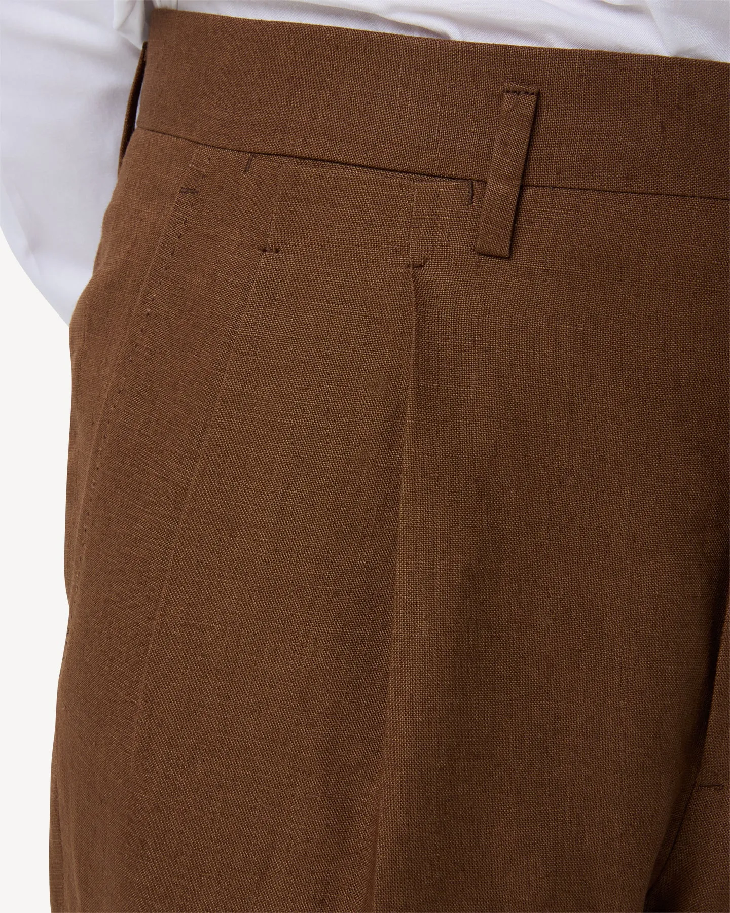 Dark Tan Double Pleat Linen Trousers