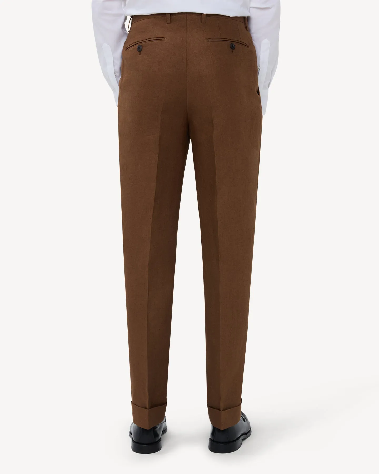 Dark Tan Double Pleat Linen Trousers