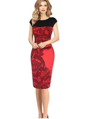 Dress Women Pinup Red Sheath Fitted Dress Business Work Pencil Dress Plus Size