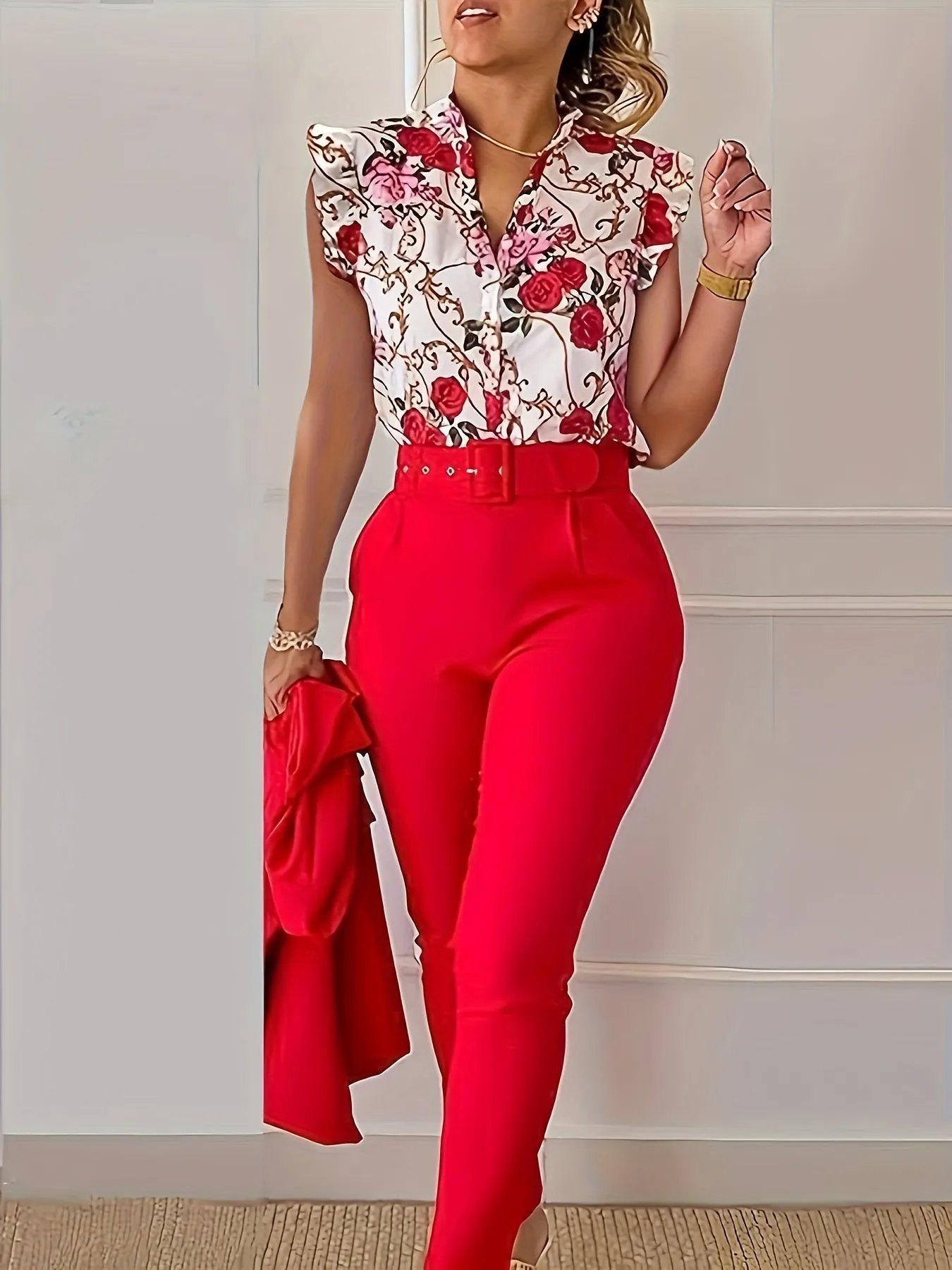 Florabel™ - Chic Ruffle-Sleeve Ensemble