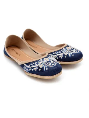 Fuchsia Navy Hand Embroidered Formal Leather Flats