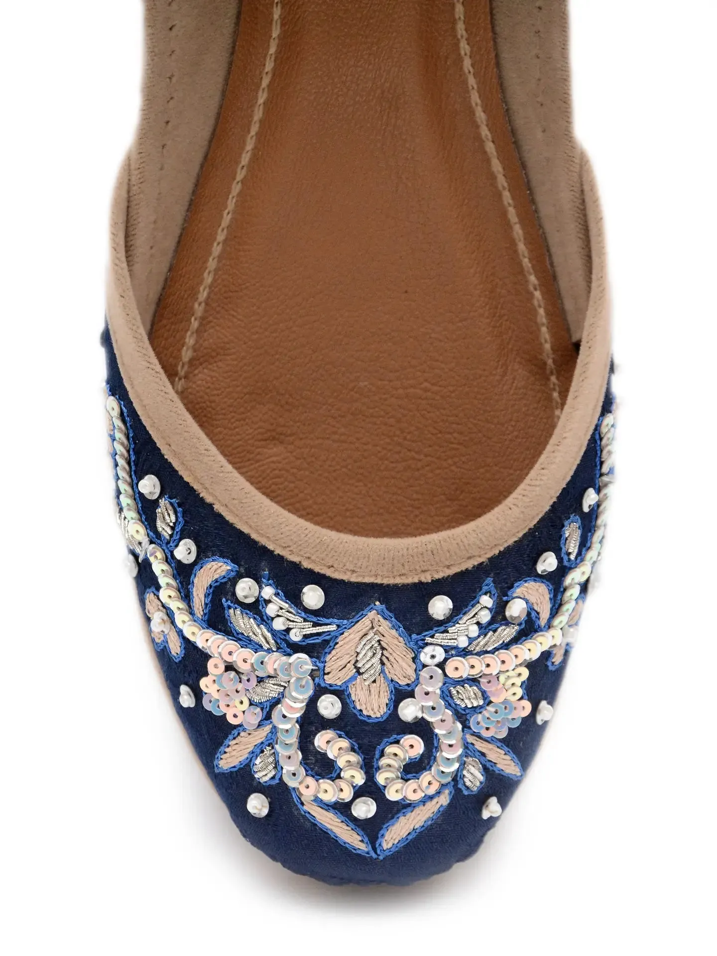 Fuchsia Navy Hand Embroidered Formal Leather Flats