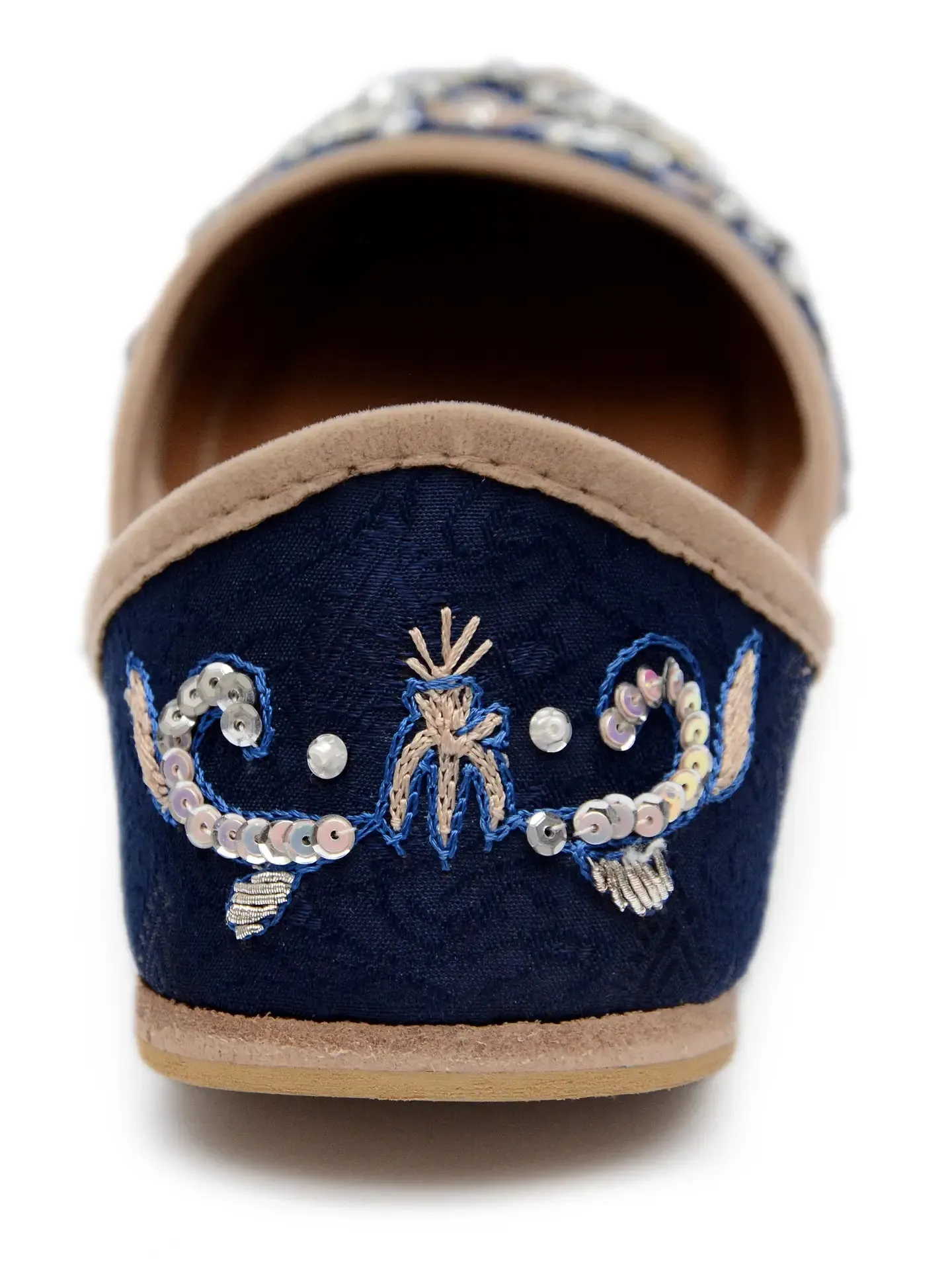 Fuchsia Navy Hand Embroidered Formal Leather Flats