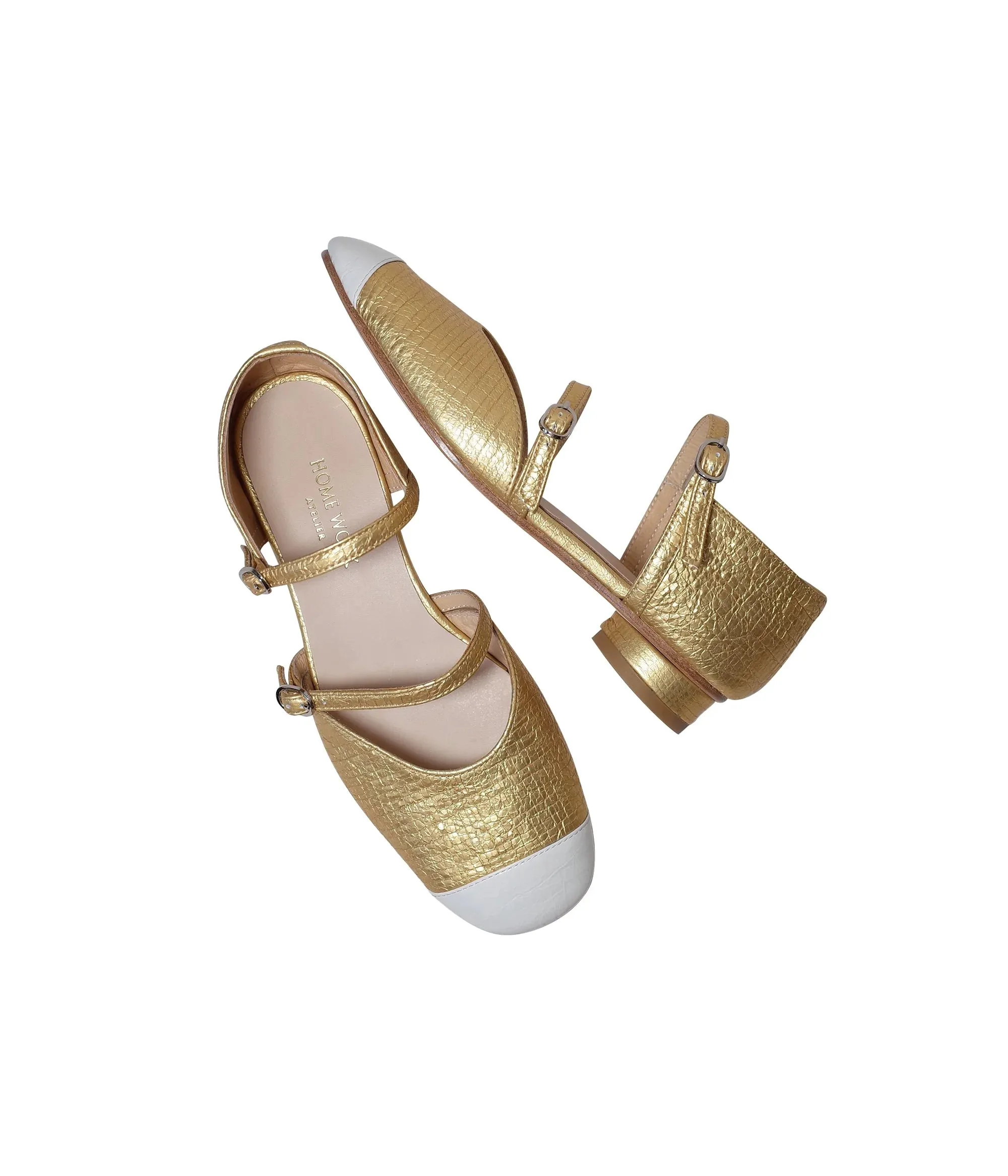 Gold Double Strap Mary Jane Shoes