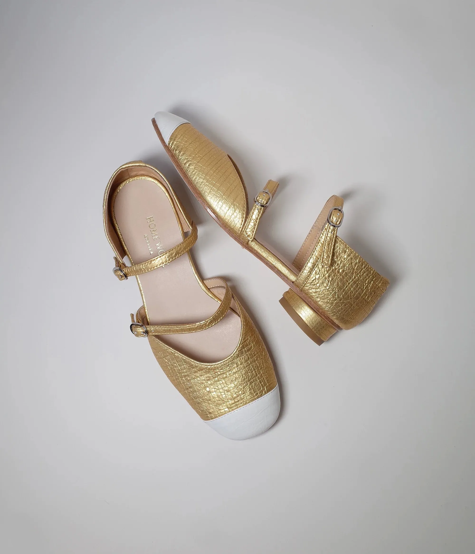 Gold Double Strap Mary Jane Shoes
