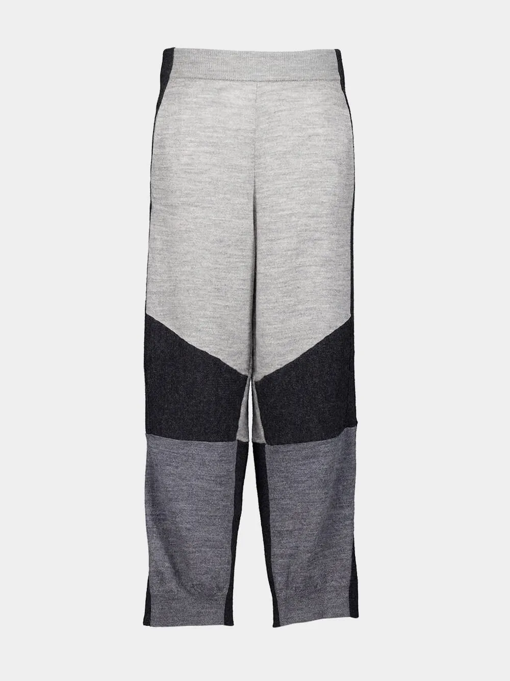 Grey Colour-Blocked Knit Trousers