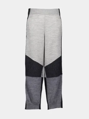 Grey Colour-Blocked Knit Trousers