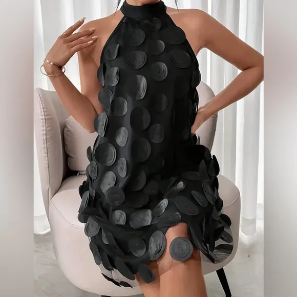 Halter Neck Dress, Elegant Sleeveless Trapeze Dress