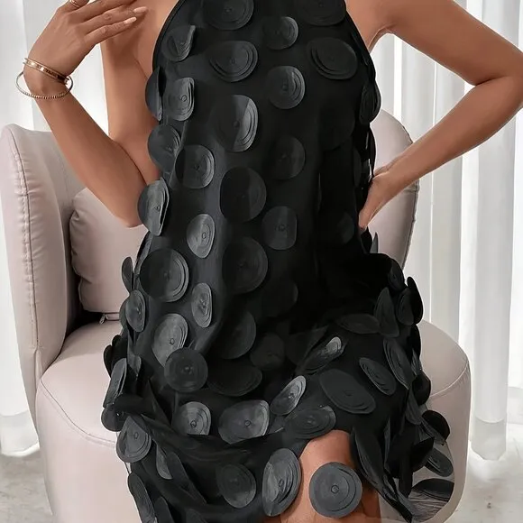 Halter Neck Dress, Elegant Sleeveless Trapeze Dress